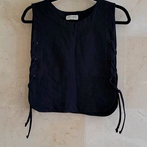 WOMEN'S NORTHMORE DENIM BLACK  TOP SHIRT WITH TIES